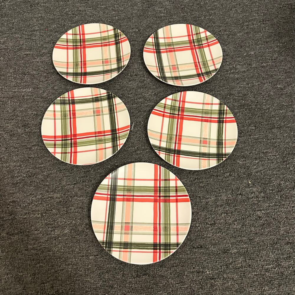 Set of 5 Threshold Christmas Holiday 7" Plaid Melamine Plate